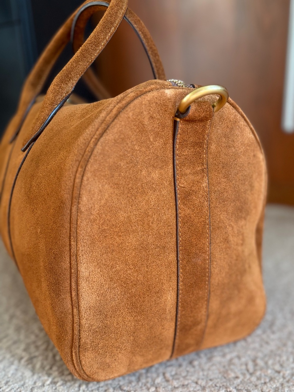 Coach Large Compass Bag 35 CCW80 Warm Brown Suede Crossbody Satchel with Charms - Picture 3 of 11